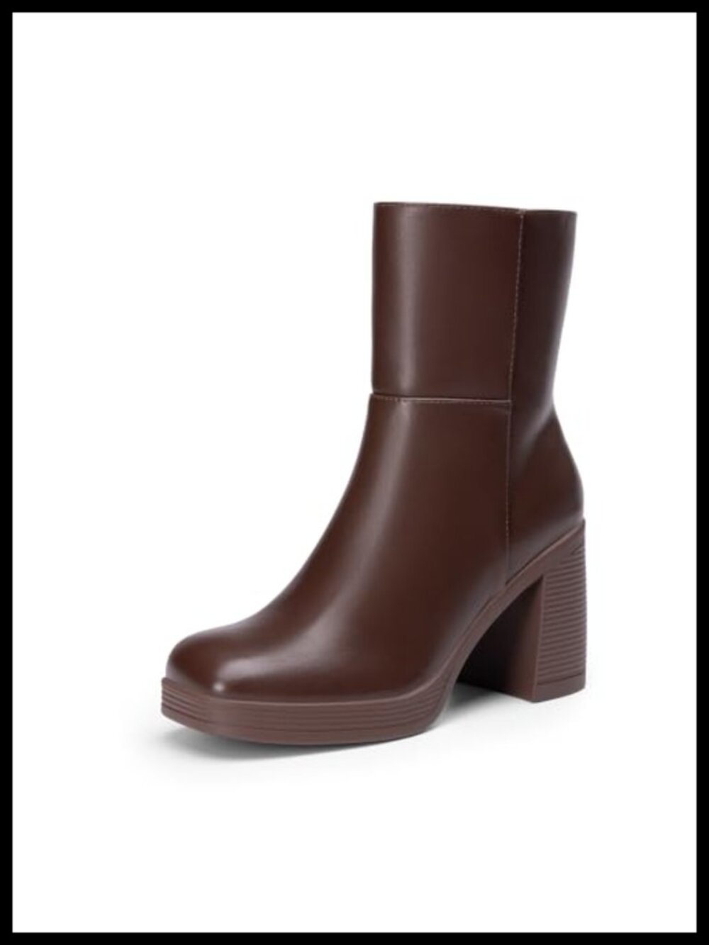 Women's Square Toe Platform Ankle Boots Faux Leather Zip Closure Chunky Heel